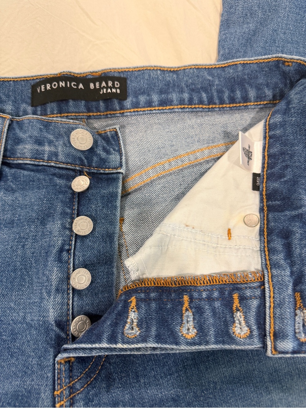 Veronica Beard Mid-Blue High-Rise Button-Fly Jeans